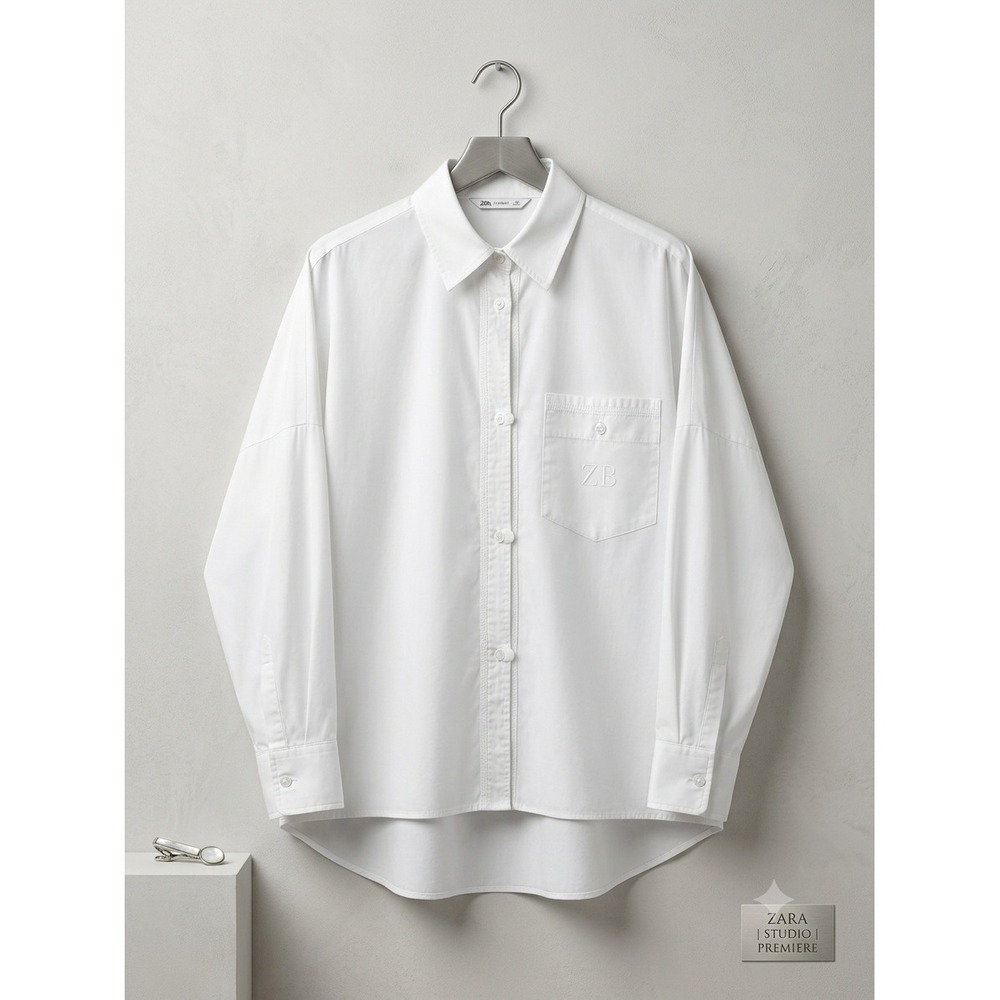 Zara Basic White Oversized Button Down Shirt Long Sleeve High Low Hem XL